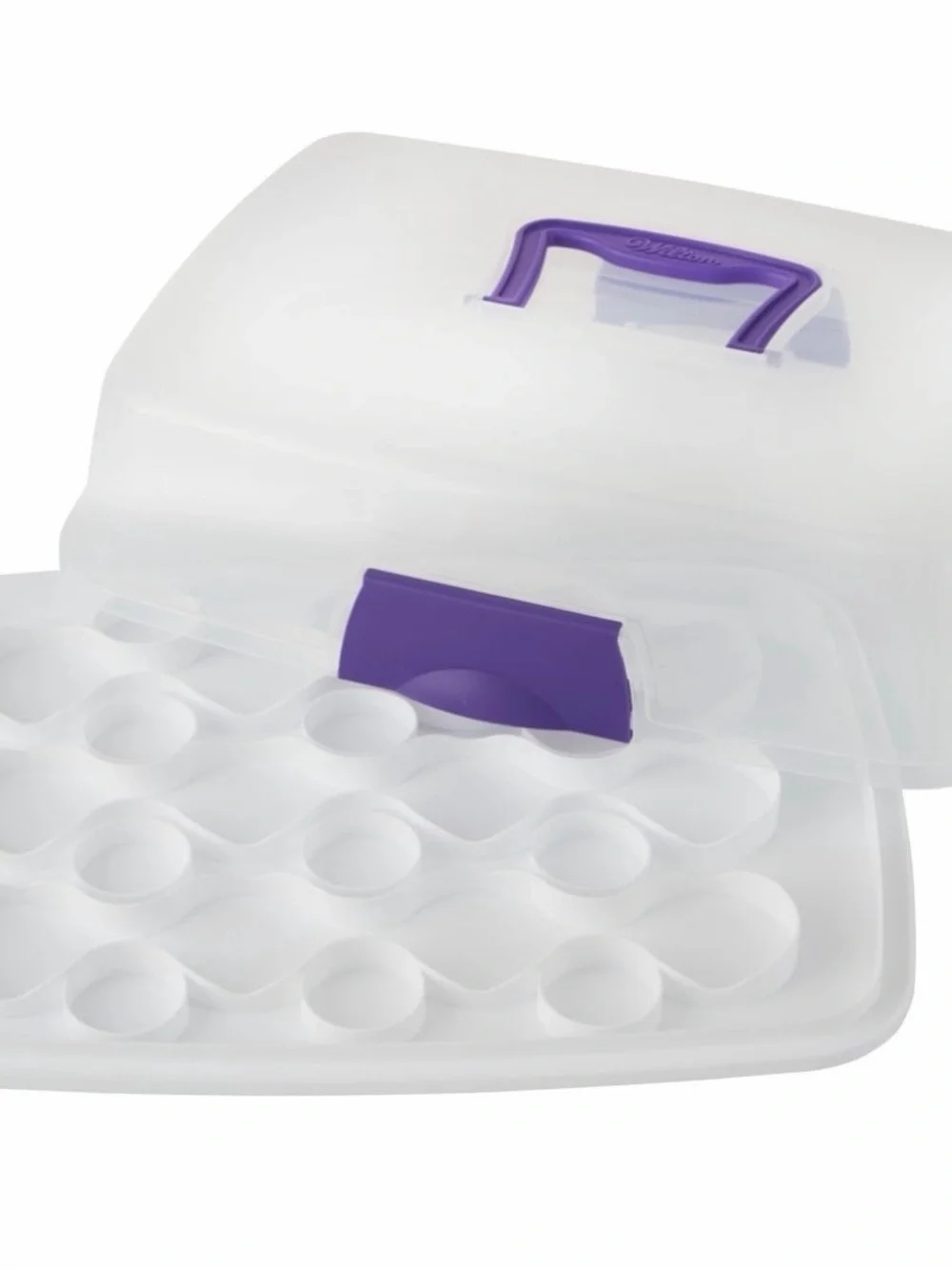 Wilton White and Clear Cupcake & Cake Storage Carrier with Purple Handle